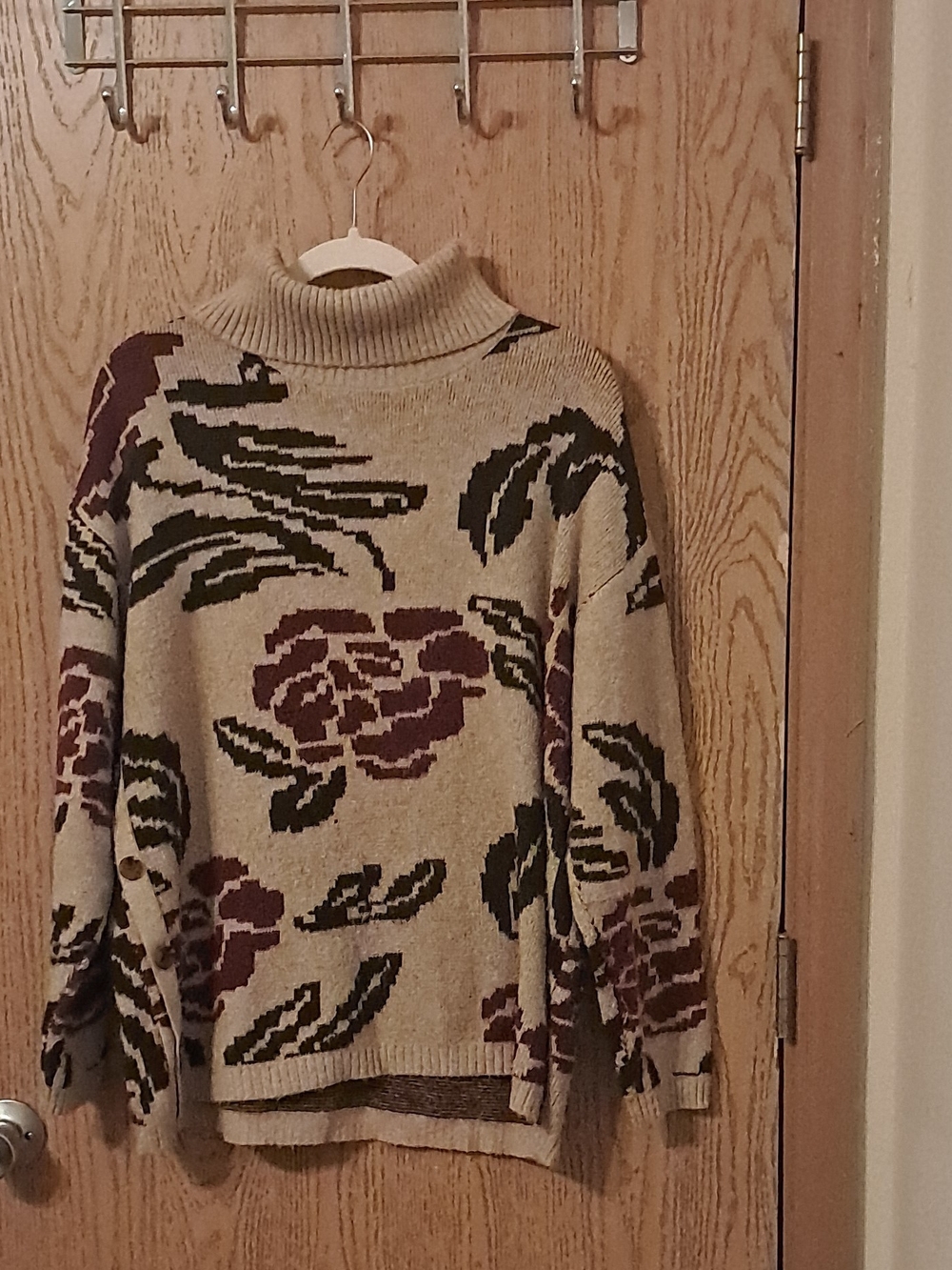 St. John's Bay 1X Beige Floral Jacquard Turtleneck Sweater